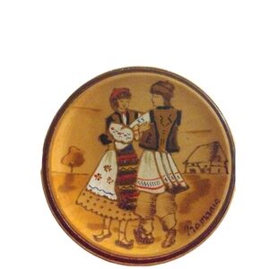 Romania Wood Handpainted Plate Collectible Home Decor Cultural Art 6"